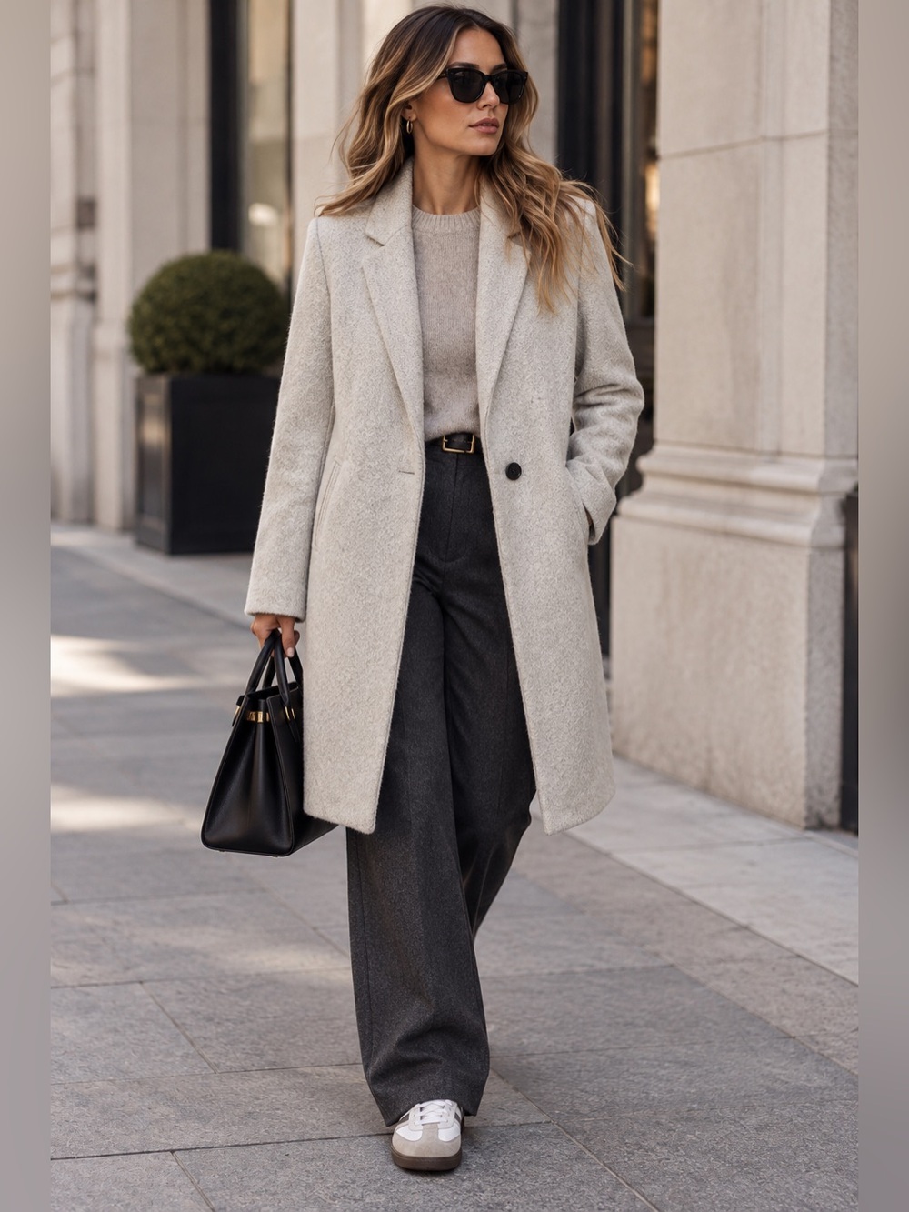 Zara Soft Basic Lapel Coat Gray Textured Faux Wool Long Coat Office Chic Sz Smal